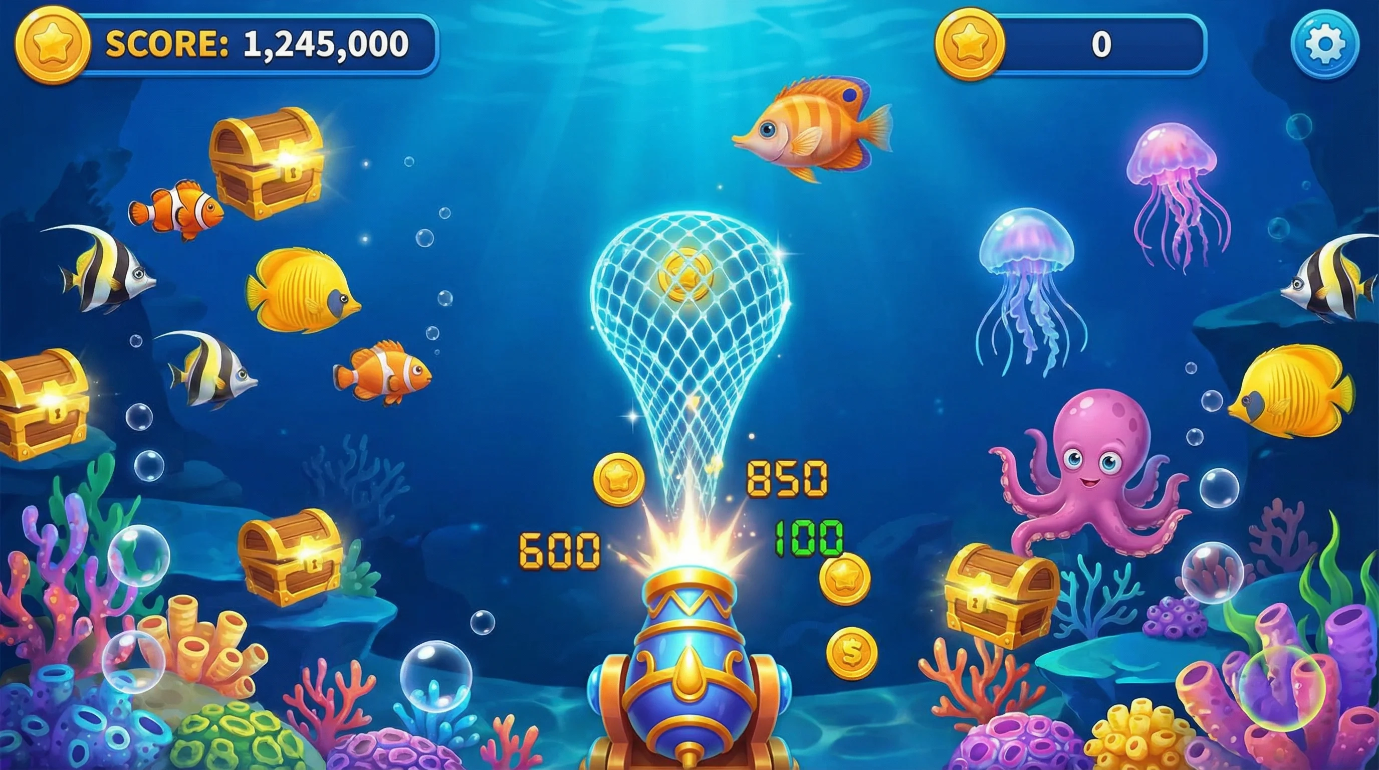 AG捕鱼王游戏界面，海底世界和各种鱼类